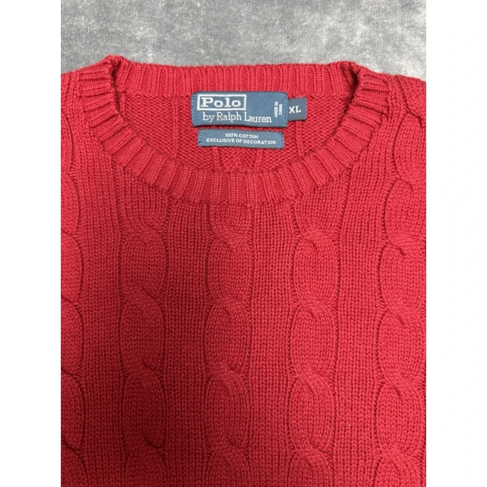 VTG Polo Ralph Lauren Cable Knit Sweater Men Red Size XL Cotton Crewneck